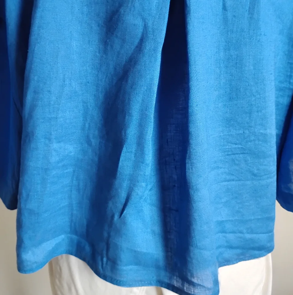 H&M Linen Oversized Swing Style Button Down Shirt Royal Blue Minimalist Size Med - Picture 10 of 14